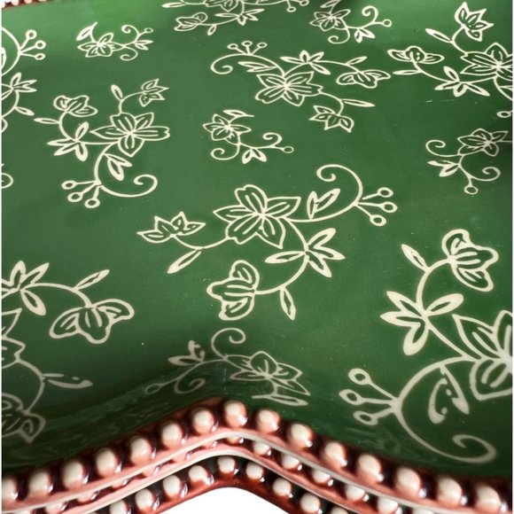 NWT & Rare! 3 TEMPTATIONS by Tara Floral Lace Green Plates Beaded Edge Stoneware - Picture 6 of 15